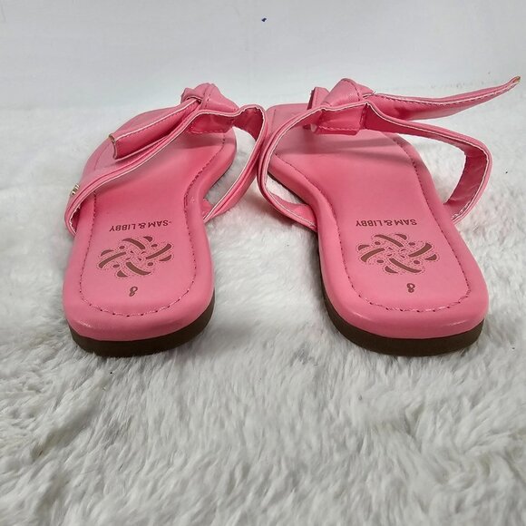Sam & Libby Pink Faux Leather Square Toe Flat Slide On Thong Sandal Size 8 - Picture 8 of 14